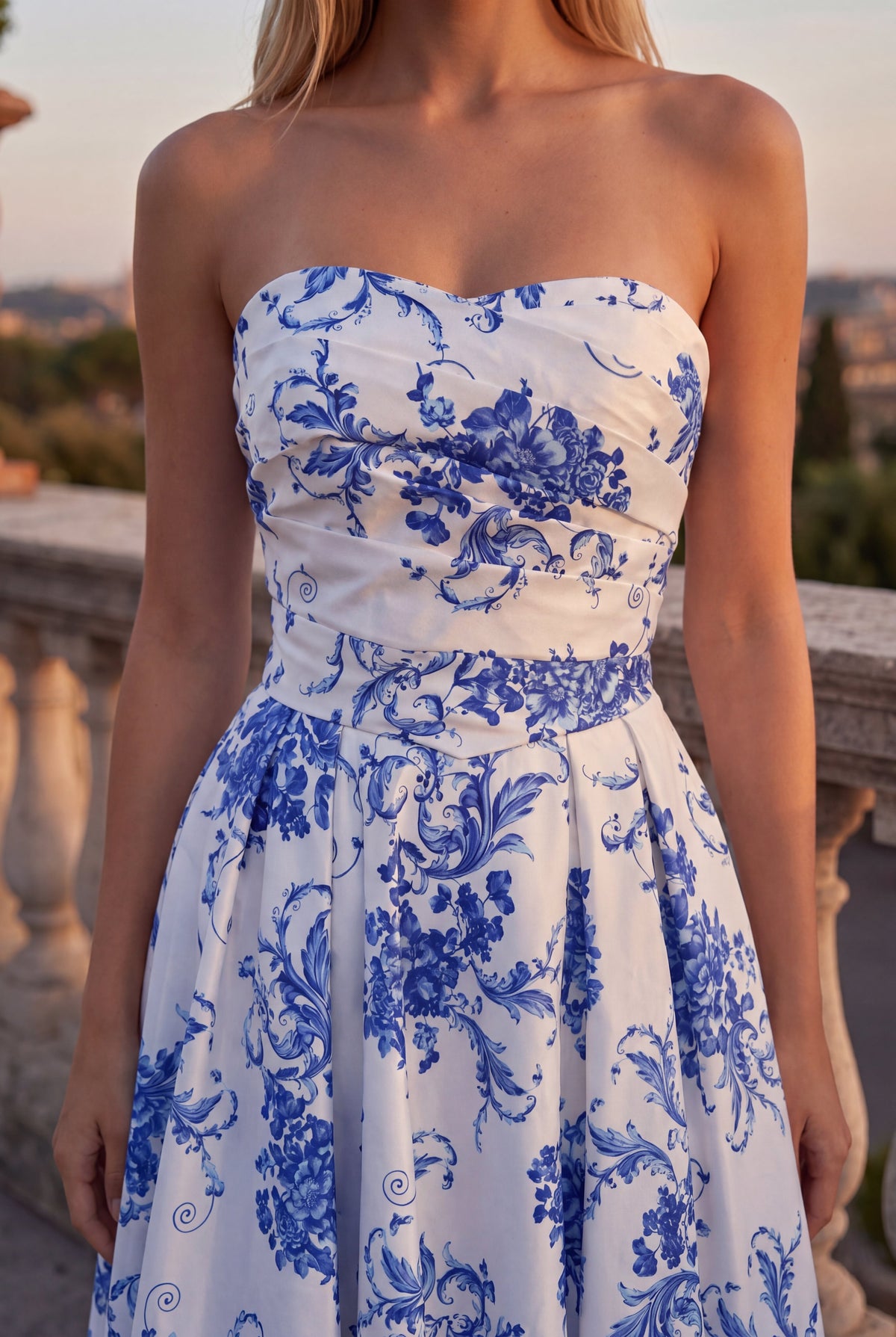 Jewel Formal Gown with Floral Print and Corset Bodice