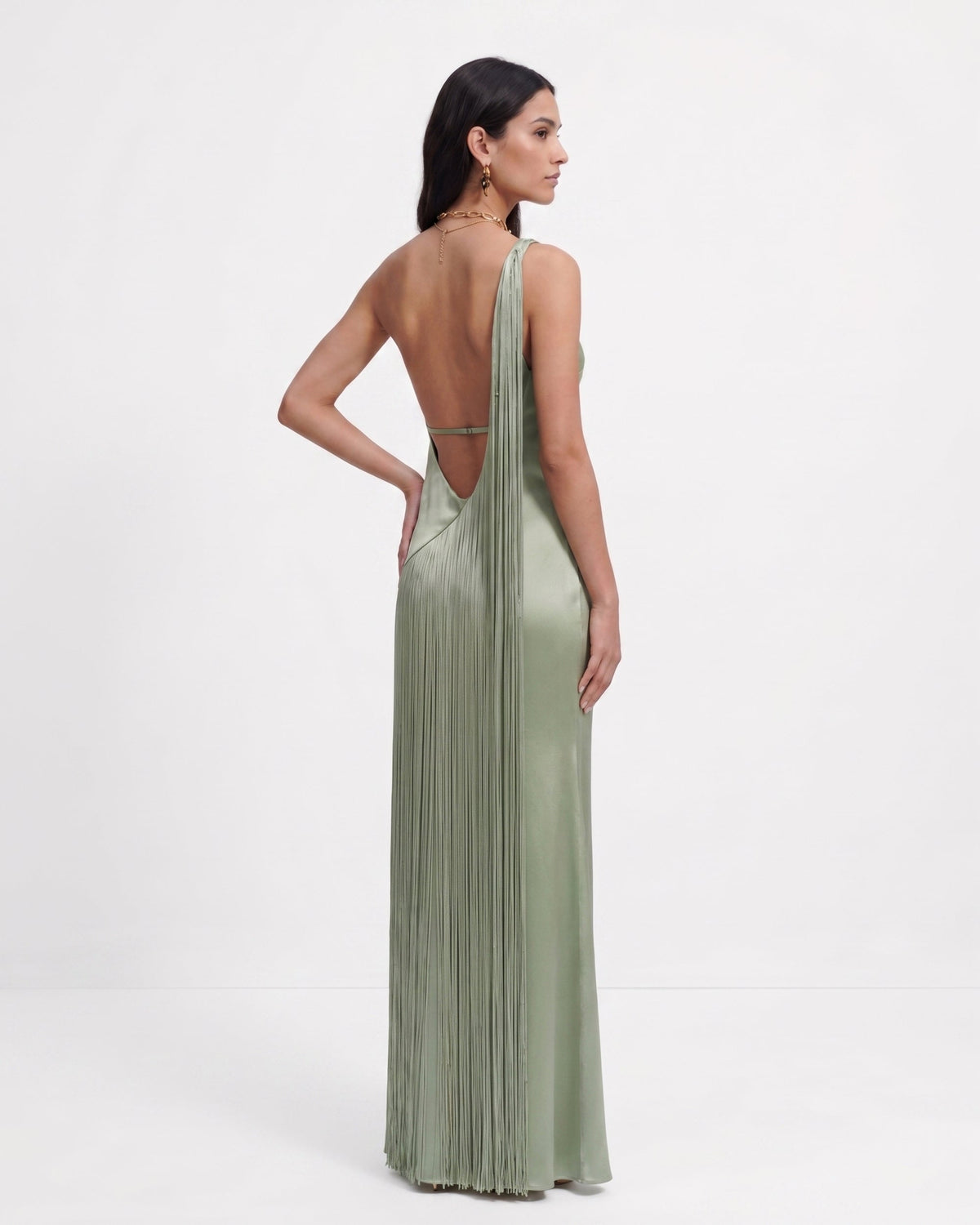 Raquel One-Shoulder Fringe Maxi Dress
