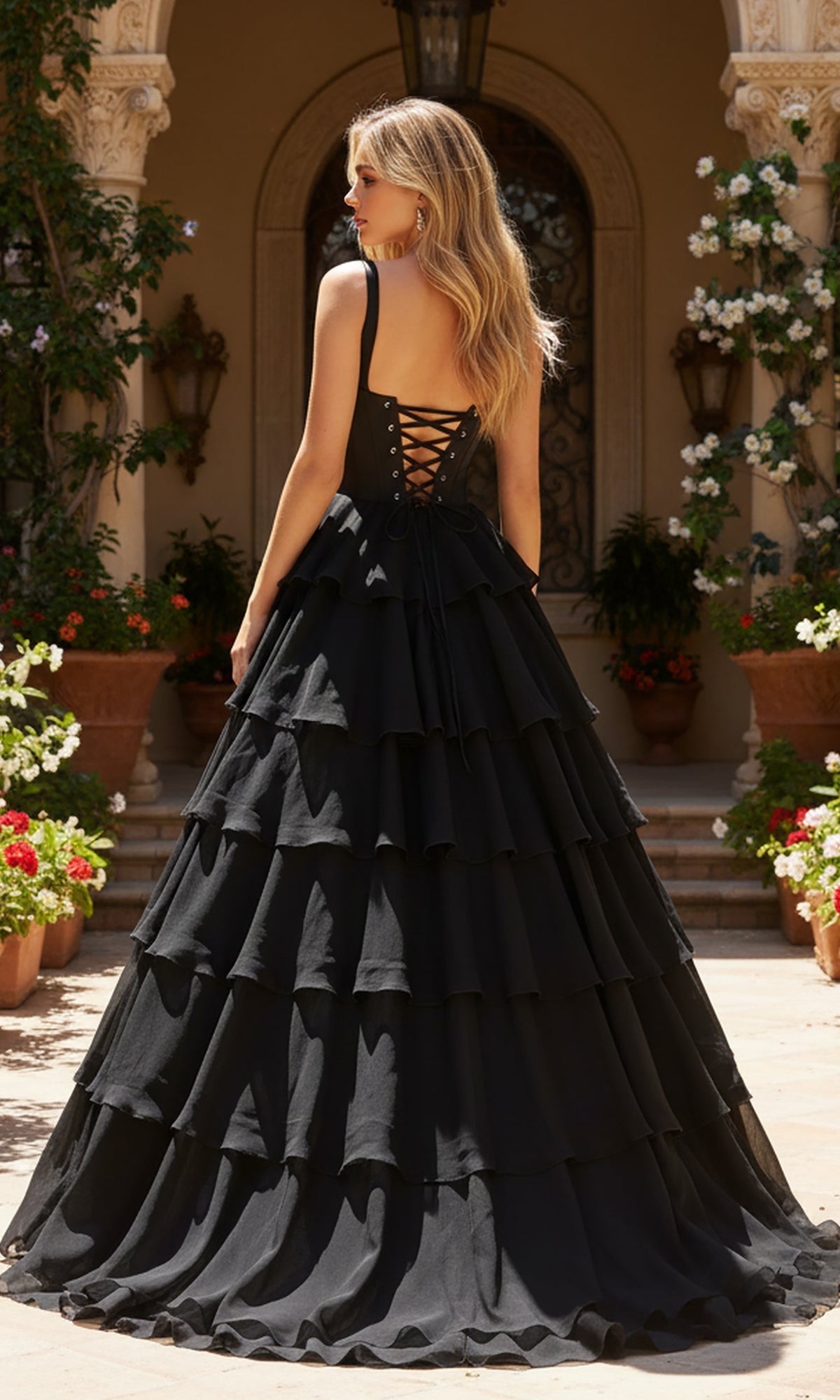Desiree Formal Dress with Tiered Tulle and Strapless Neck