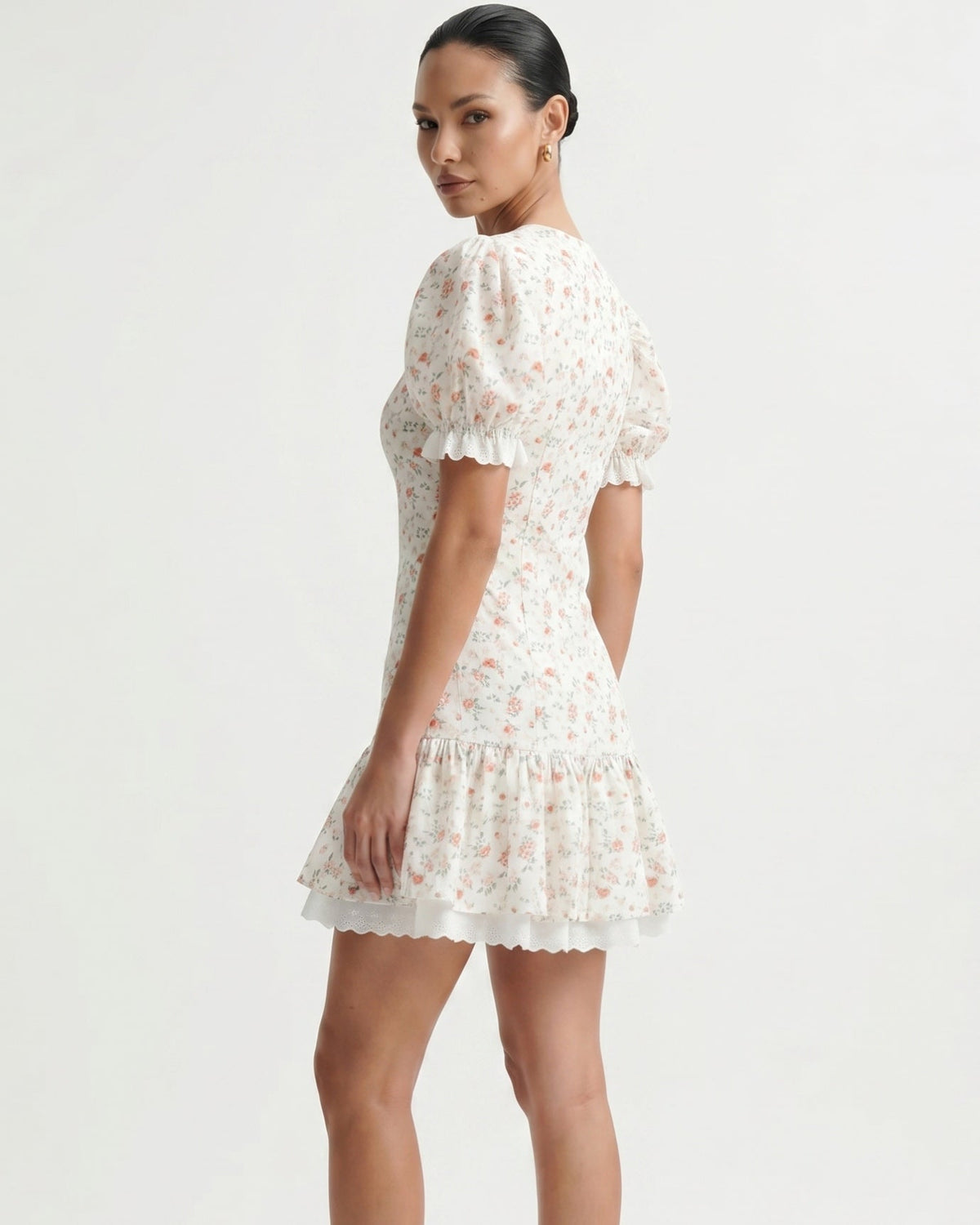 Leandra Black Dress with Floral Lace and Puff Sleeves