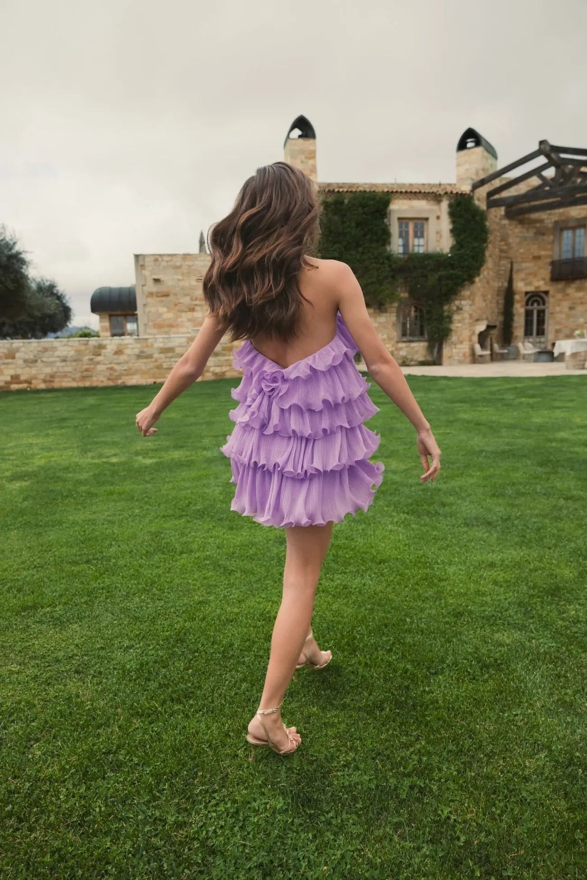 Aubree Crinkle Chiffon Tiered Mini Dress