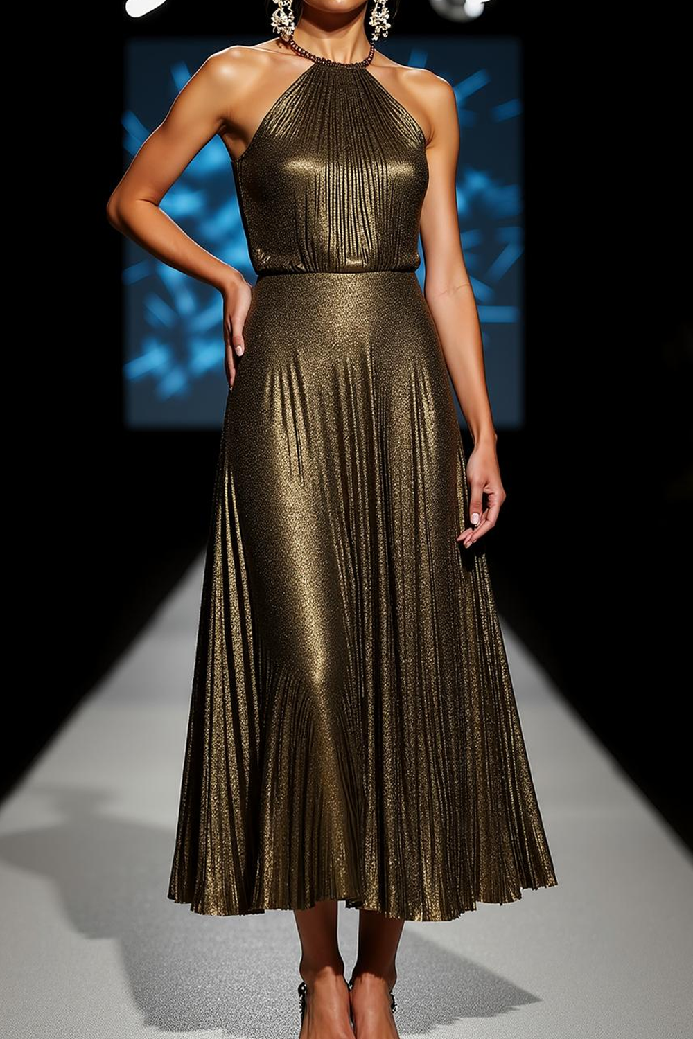 Wilhelmina Formal Dress with Halter Neck and Pleated Skirt