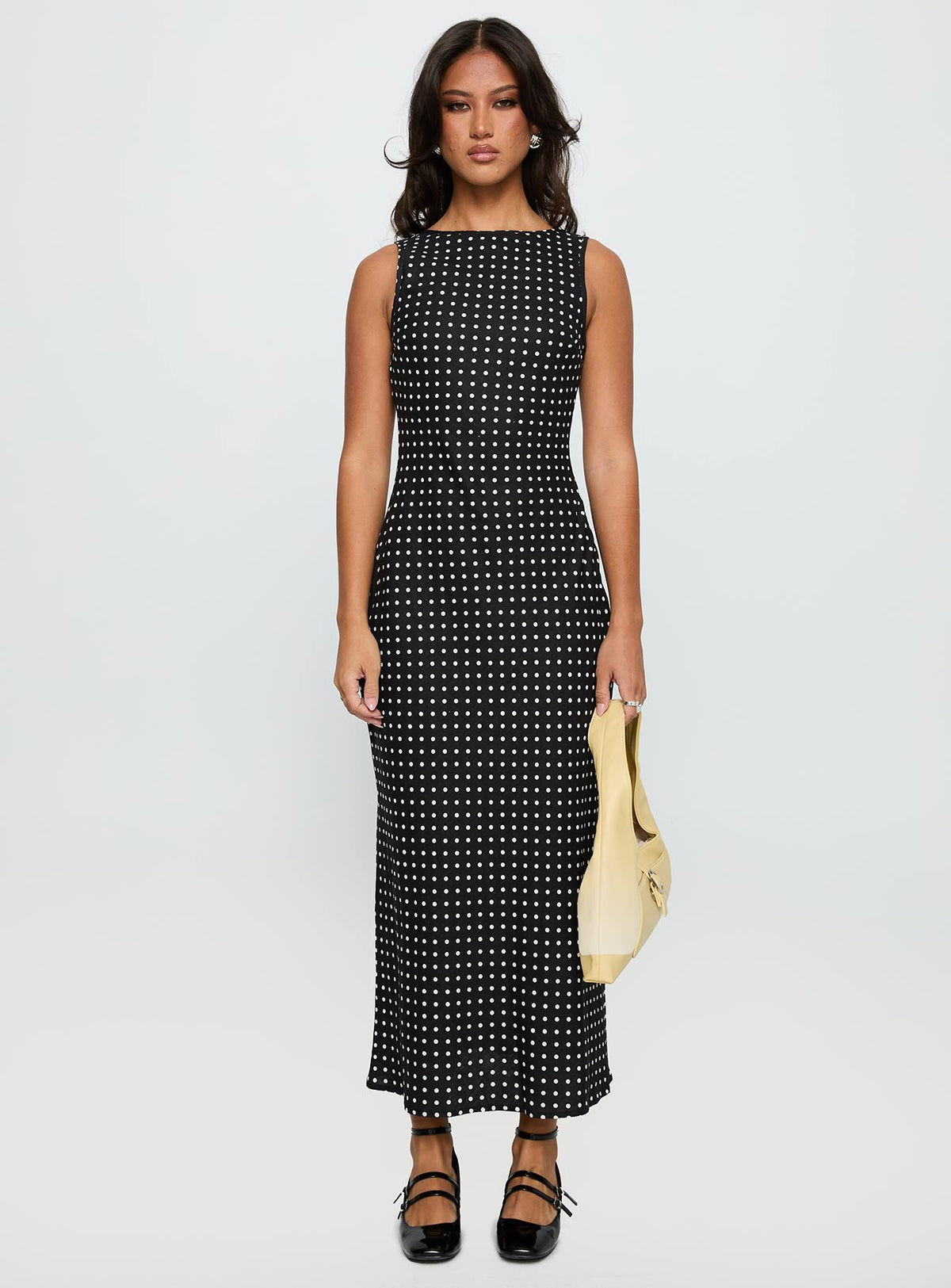 Idalia Black Dress with Polka Dots and Linen Blend