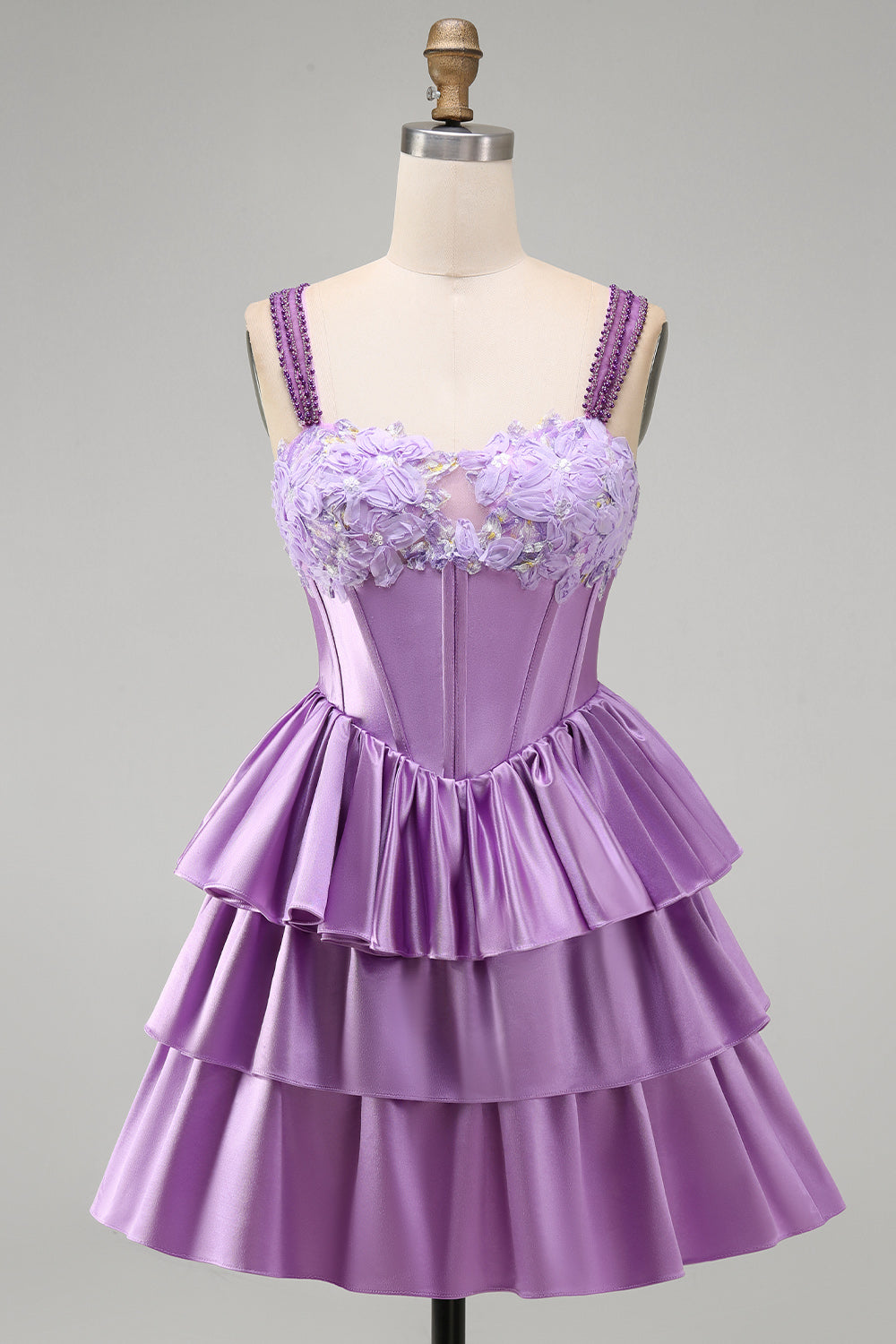 Candace A-Line Corset Dress with Tiered Lace