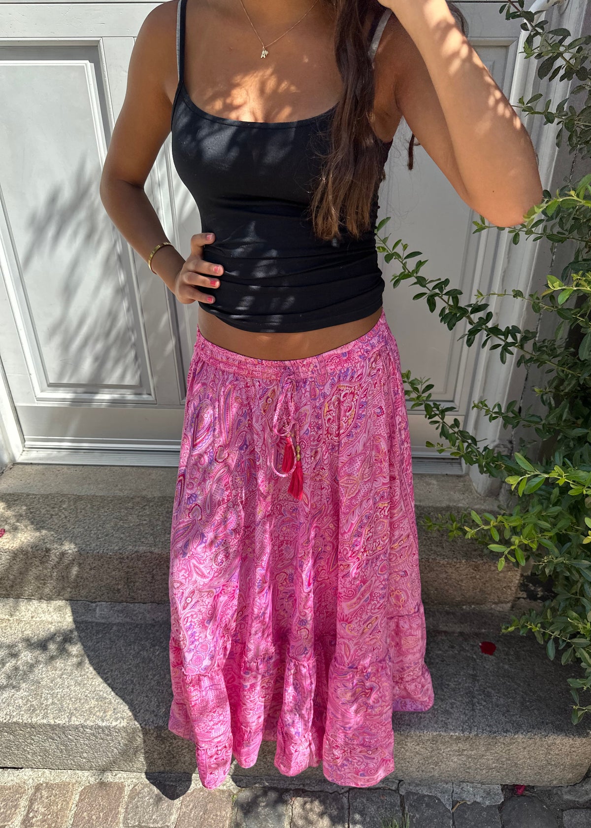Blanca Skirt with Gold Foil Print and Full Hem