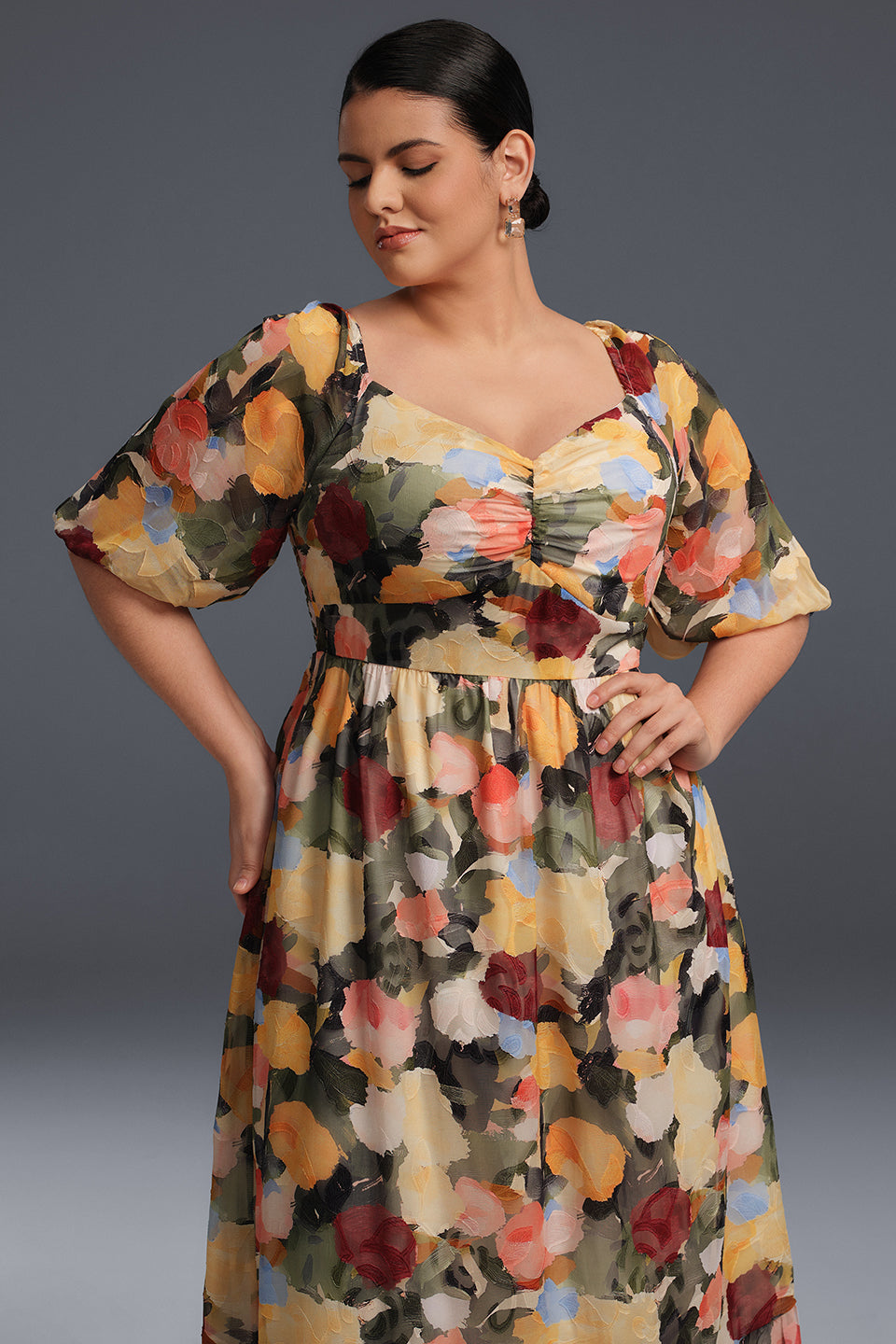 Alisha Draped Collar Floral Maxi Dress