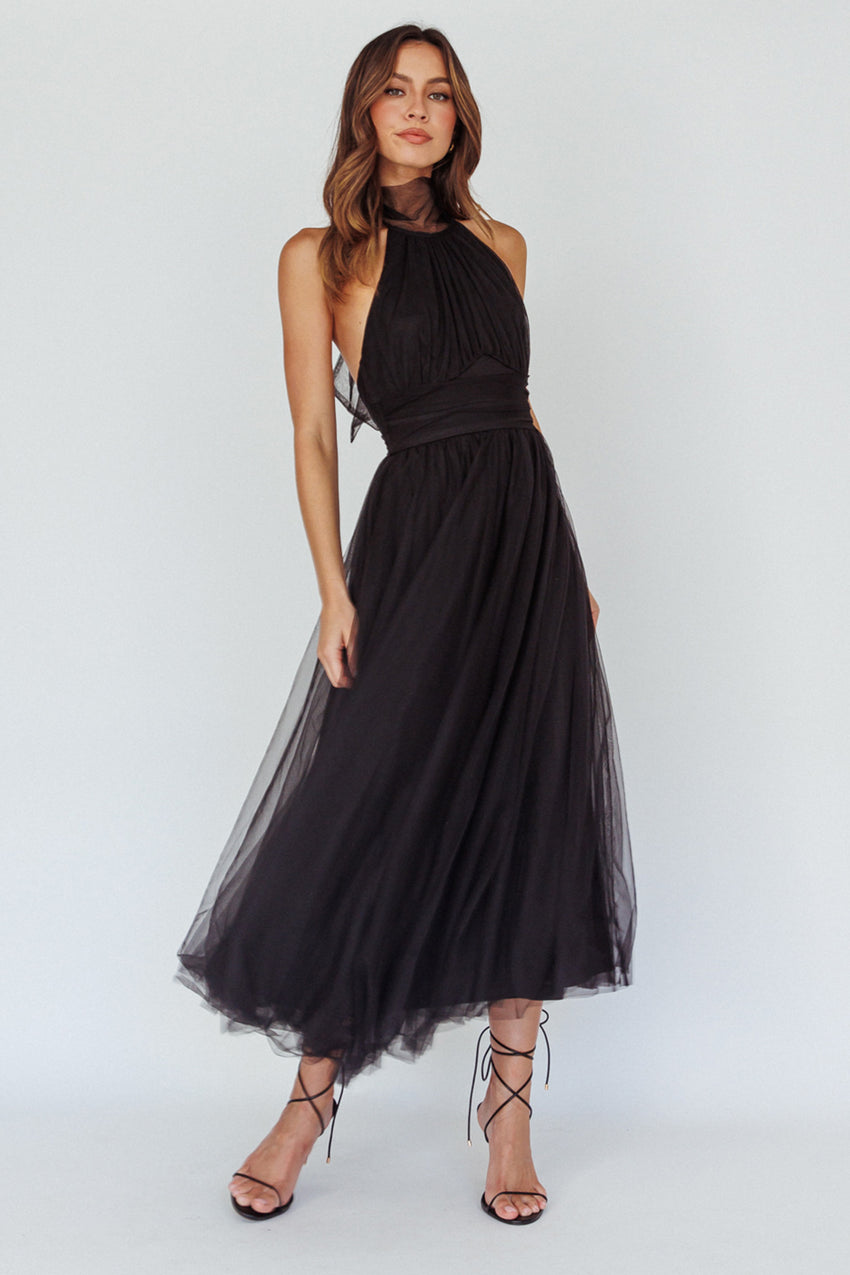 Andria Halterneck Tulle Midi Dress
