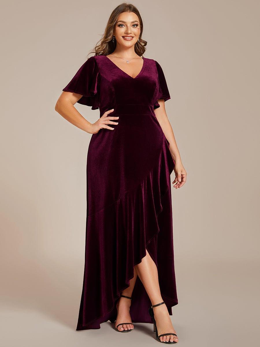 Katinka Velvet Dress with Flutter Sleeves and High-Low Hem
