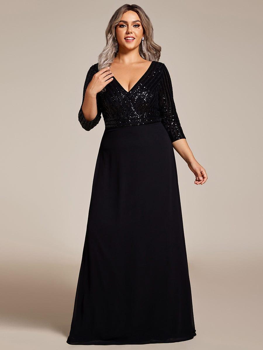 Linnea Sequin Dress with V Neck and Flowing A-Line Skirt