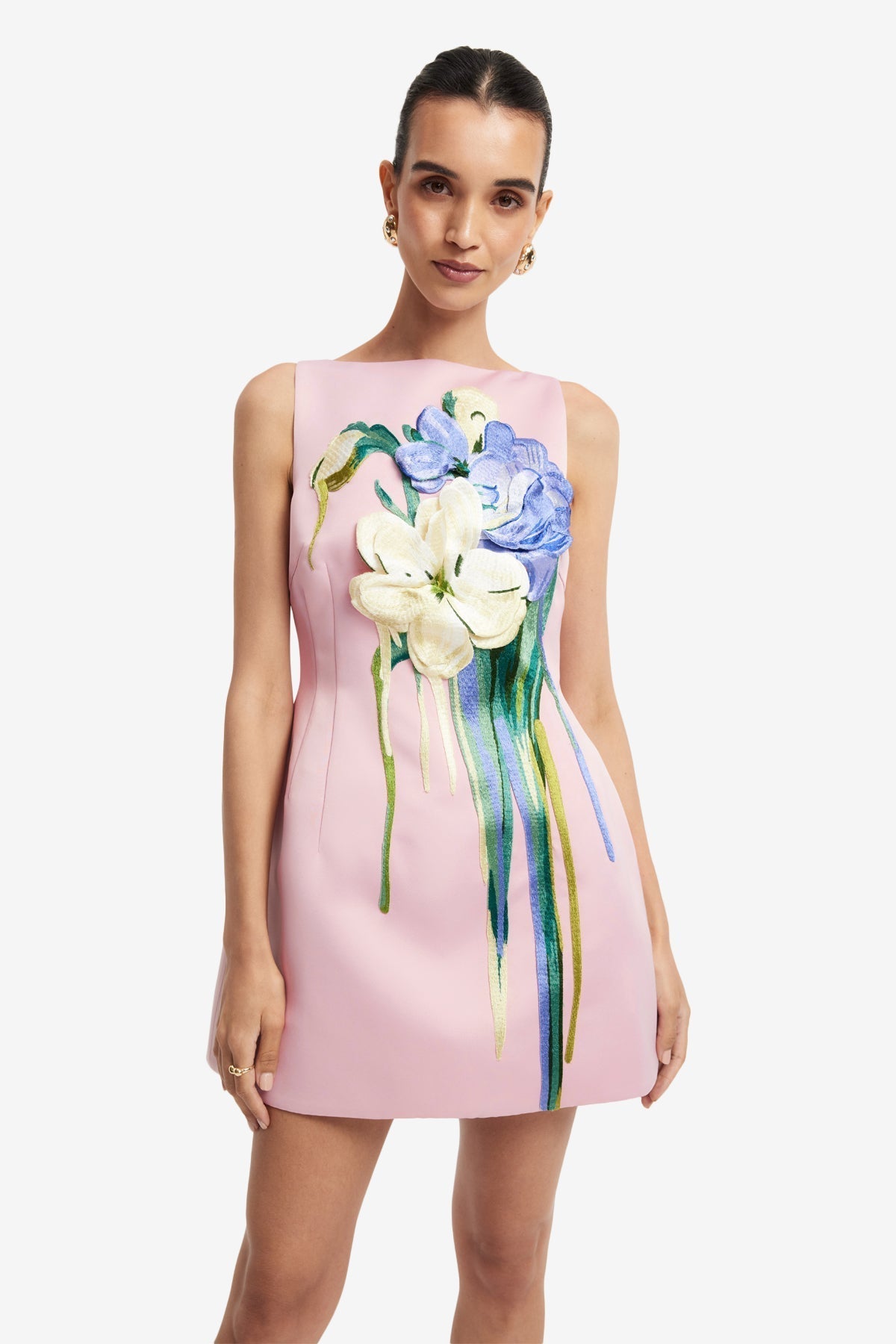Alondra Embroidered Mini Dress in Pastel Pink