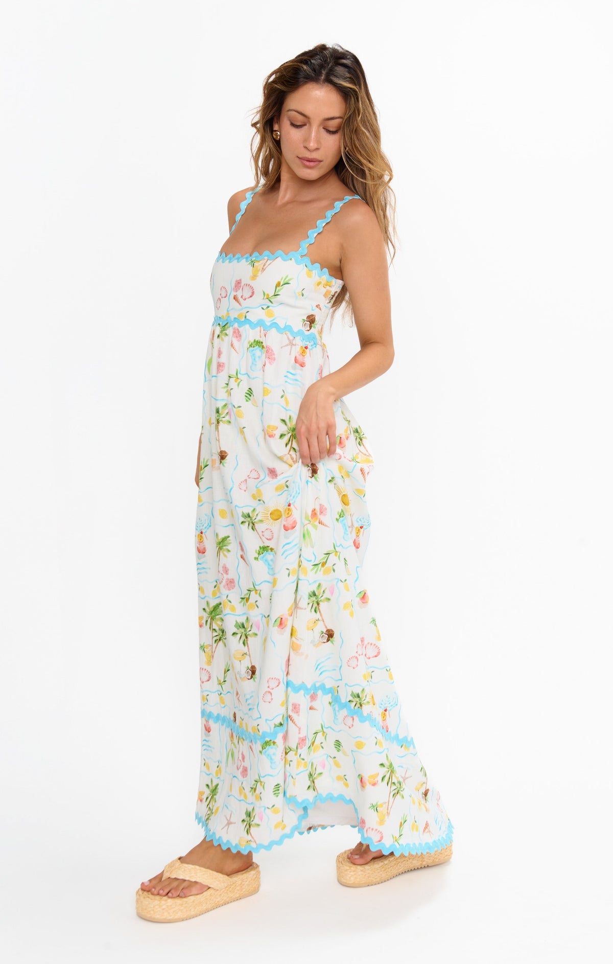 Kimberly Scallop Maxi Dress in Seaside Blue