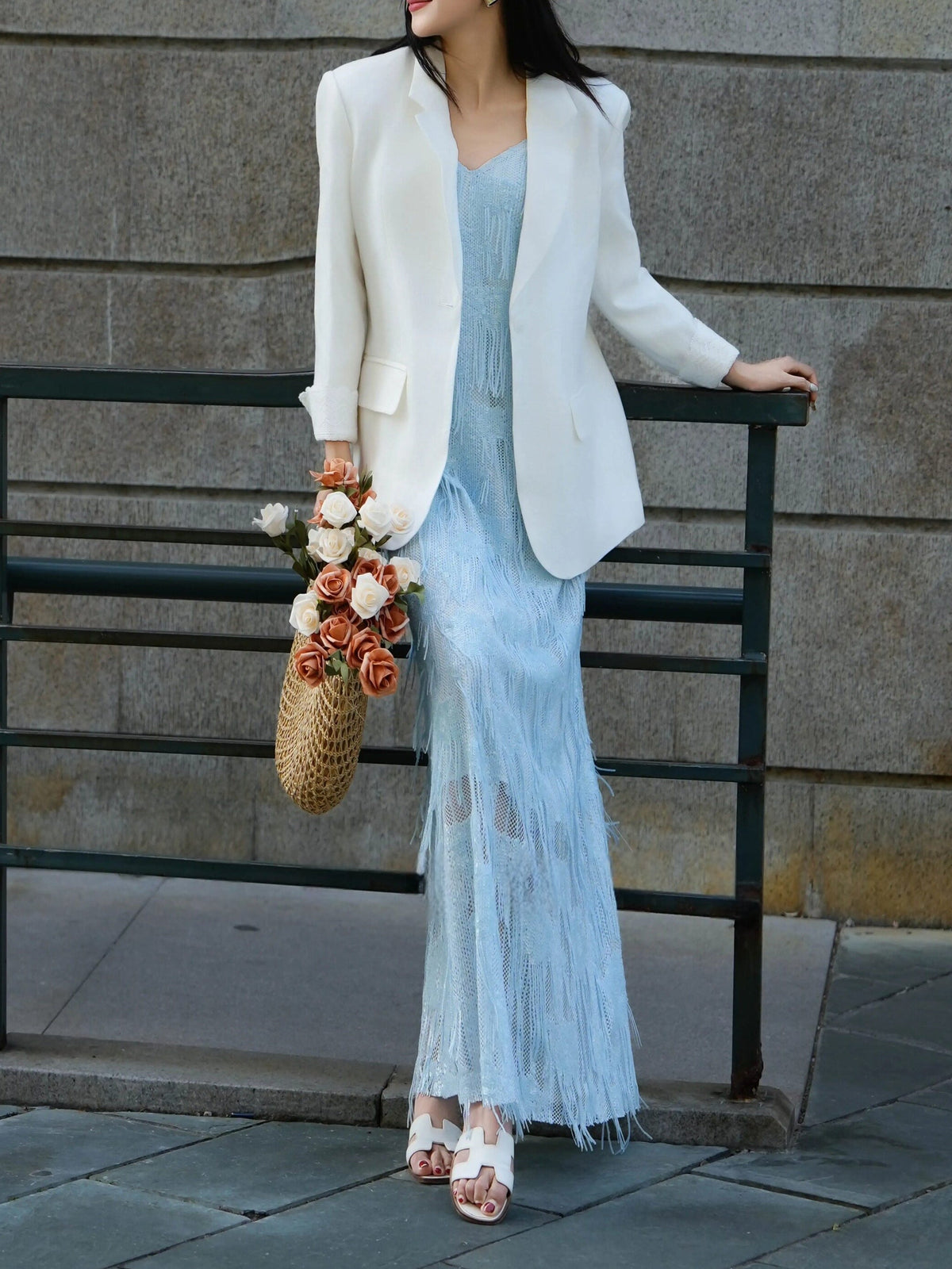 Martha French Fringe Slip Maxi Dress