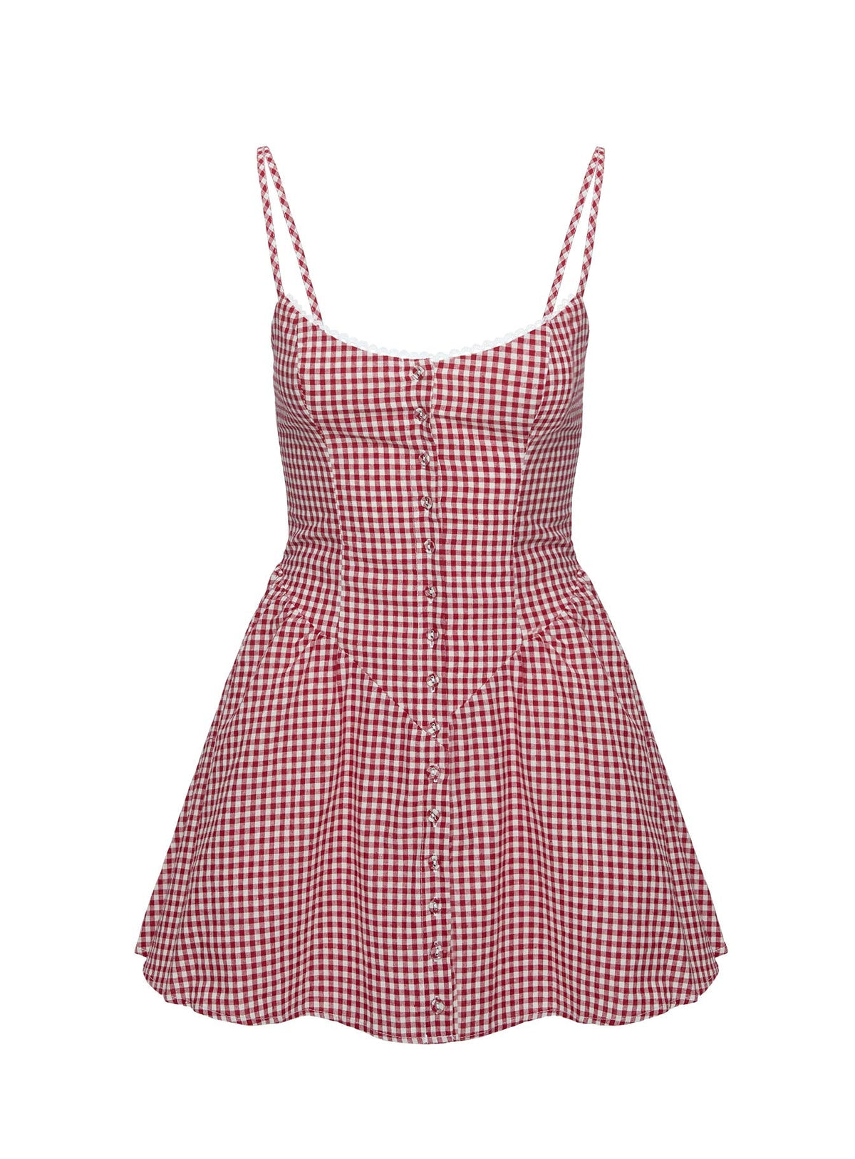 Eulalie Red Dress with Gingham Check and Corset Bodice