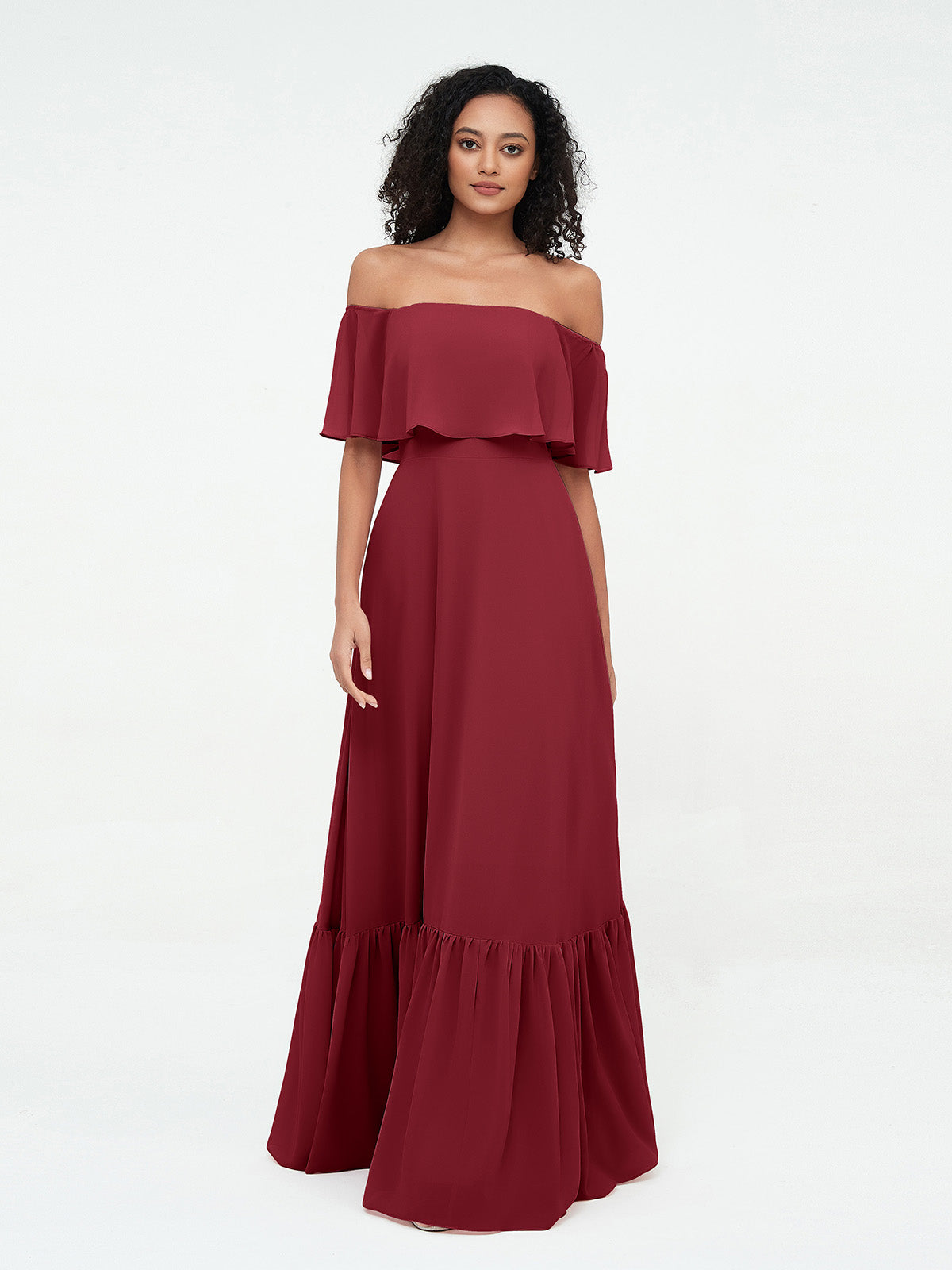 Eugenia Chiffon Off-Shoulder Evening Gown