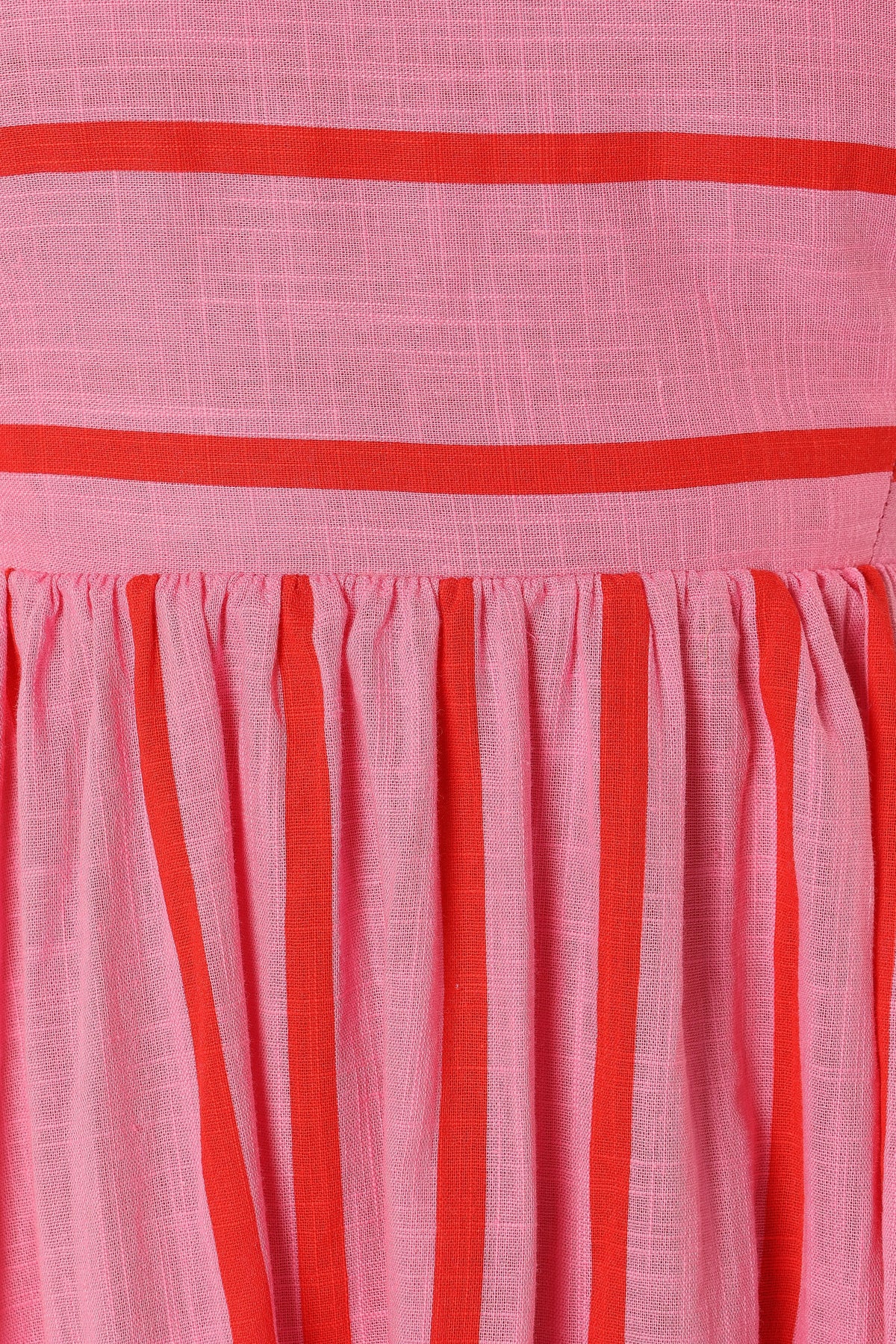 Martina Red Dress with Stripe Print and Tiered Skirt