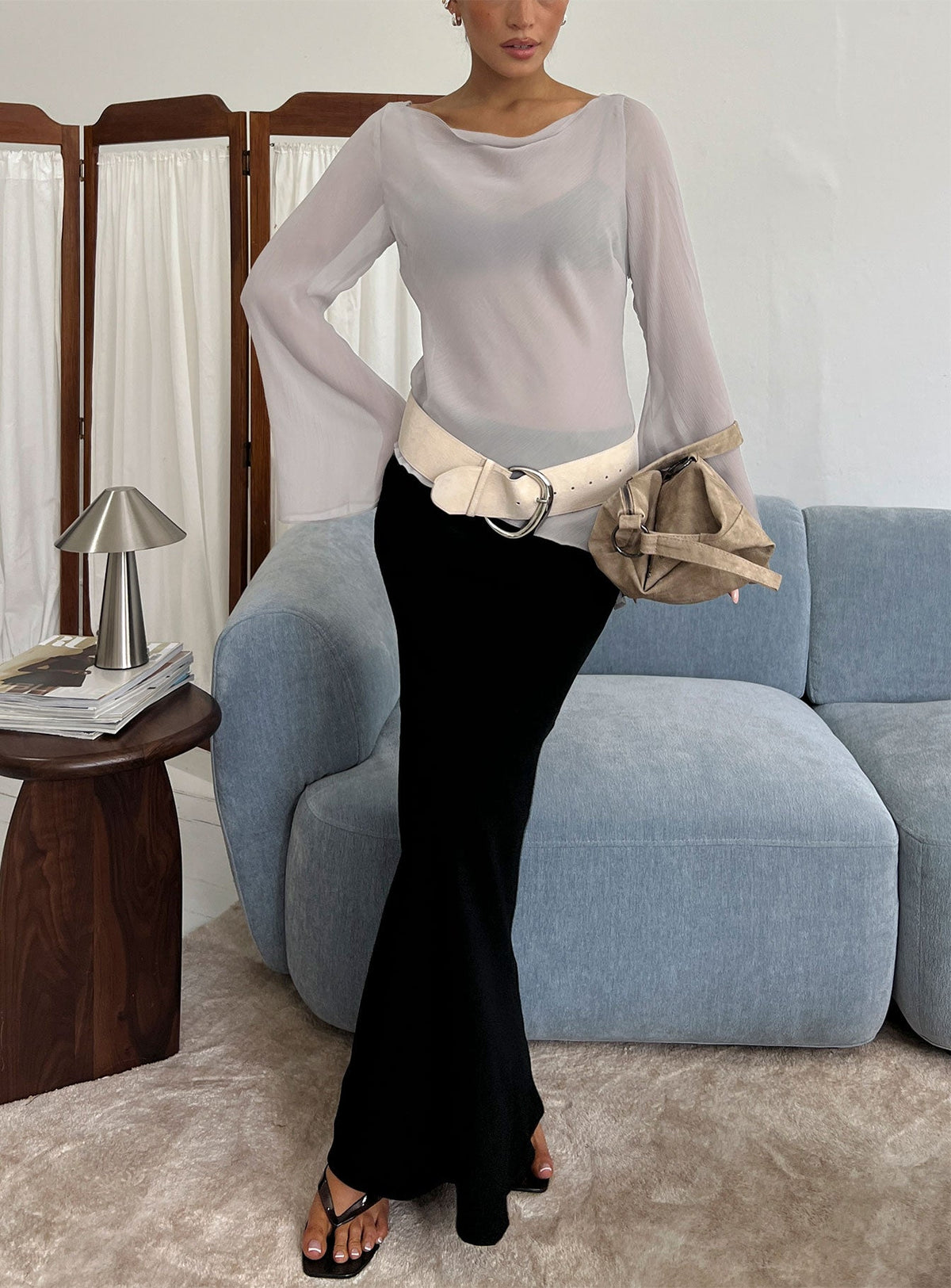 Estella Black Skirt with Column Cut and High Waist