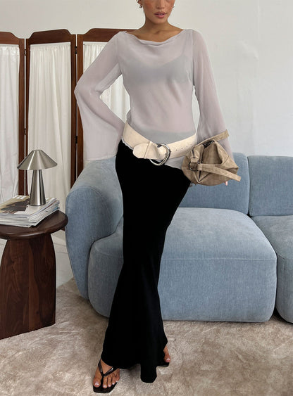Estella Black Skirt with Column Cut and High Waist