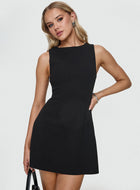 Aileen Black Mini Dress with Boat Neck and A-Line Skirt