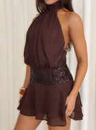 Alessia Sequin Dress with Halter Neck and Drop Waist