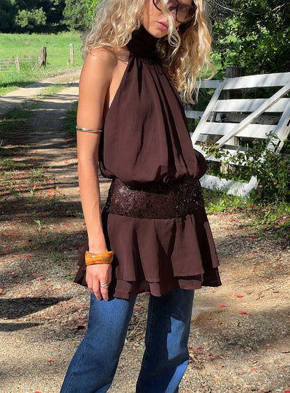 Alessia Sequin Dress with Halter Neck and Drop Waist