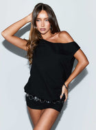 Oriel Black Mini Dress with One Shoulder and Chain Hem