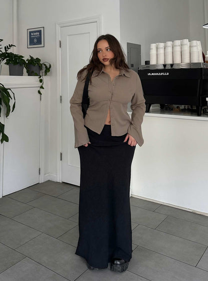 Estella Black Skirt with Column Cut and High Waist