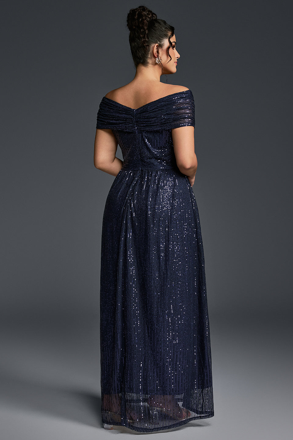 Gaia Sequin Dress with Off-Shoulder Neck and Empire Waist