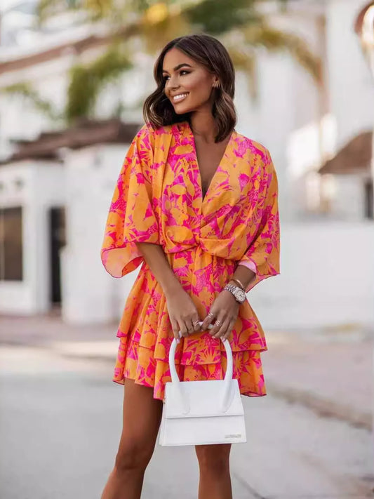 Yvonne Printed Surplice Mini Dress