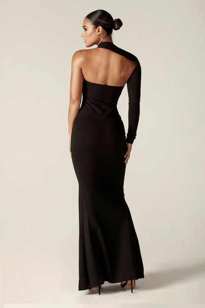 Imani Black Dress with One Shoulder and Column Fit