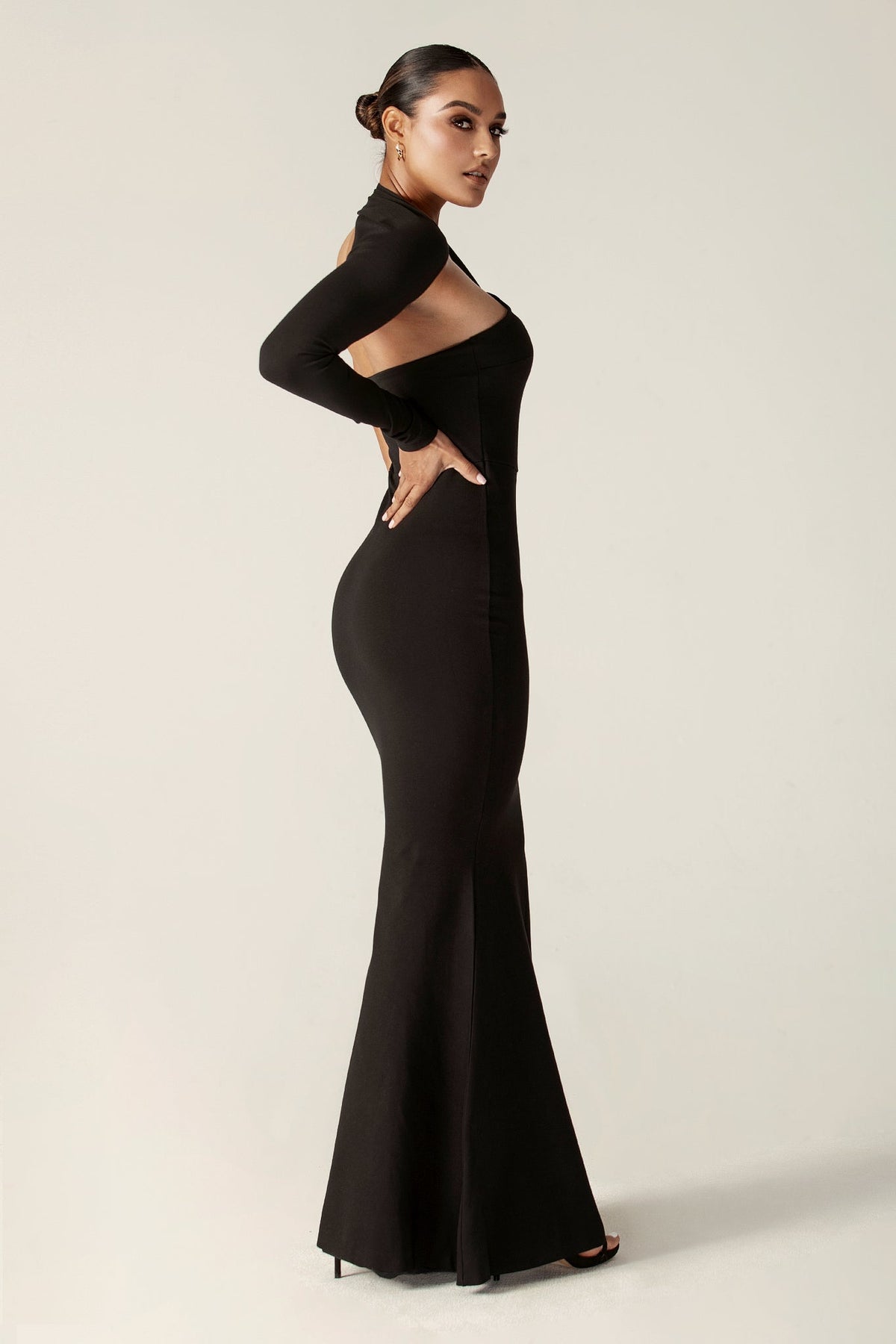 Imani Black Dress with One Shoulder and Column Fit