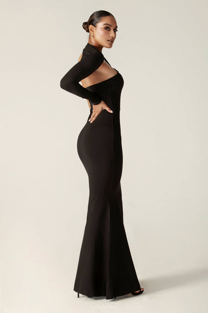 Imani Black Dress with One Shoulder and Column Fit