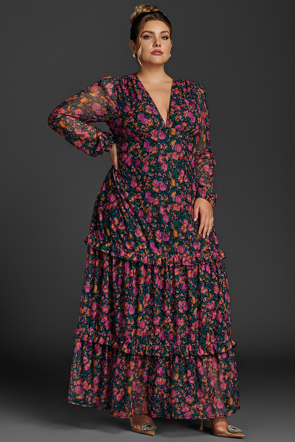 Quilla Floral Lantern Sleeve Maxi Dress