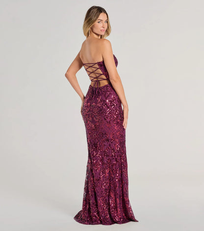 Suzette Sequin Dress with Strapless Neck and Lace-Up Back