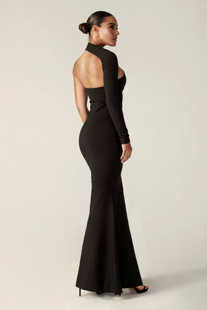Imani Black Dress with One Shoulder and Column Fit