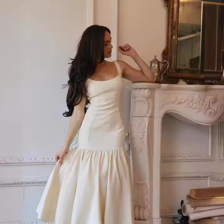 Aria Formal Dress with Square Neck and Ruffled Mermaid Hem
