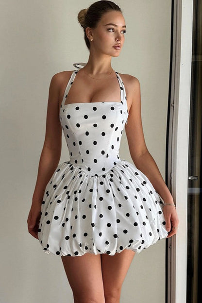 Aurela Polka Dot Halter Mini Dress