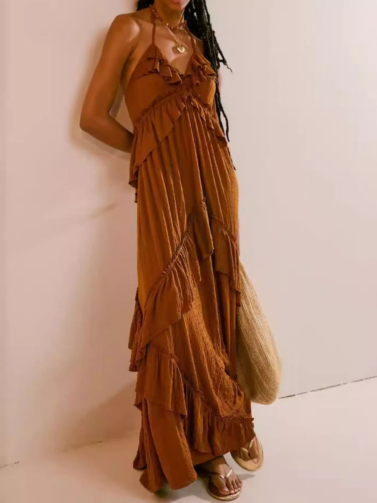 Elaine Ruffled Halter Maxi Dress