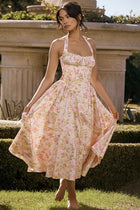Afton Floral Halter Bodycon Maxi Dress