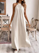Maia Cream Dress with Halter Neck and Draped Cape Back
