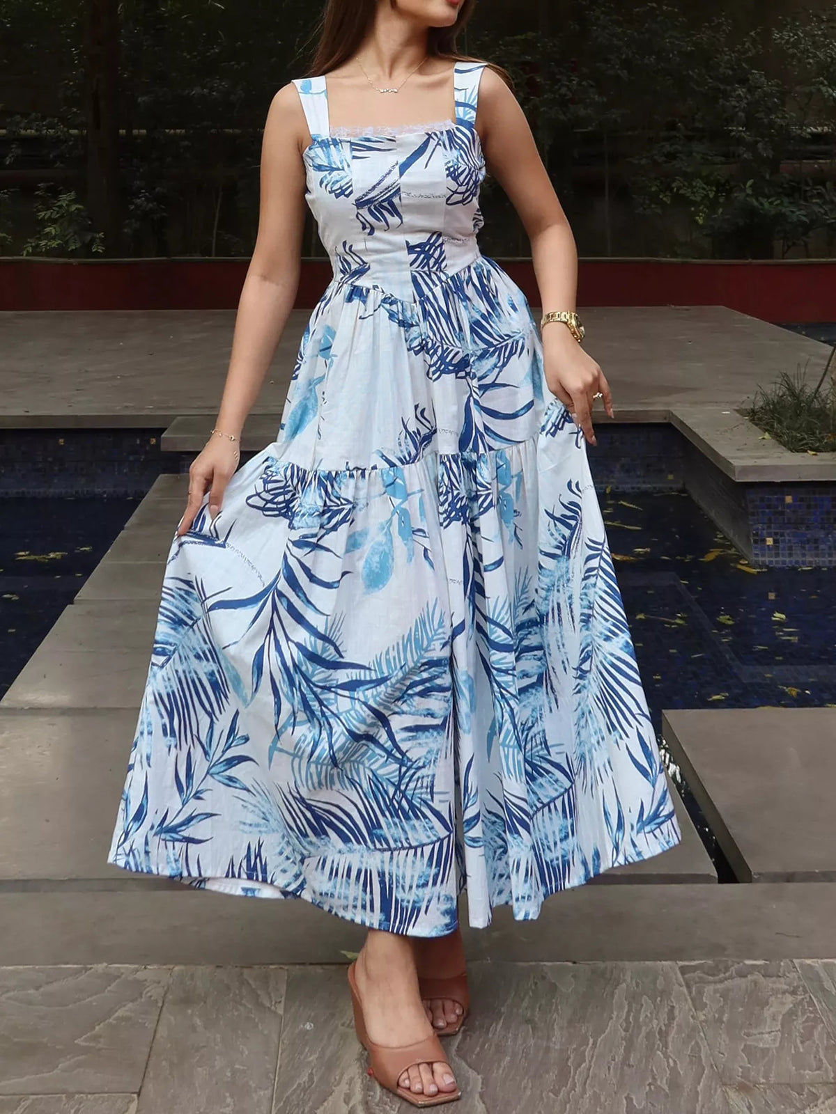 Eloisa Tropical Blue Maxi Dress