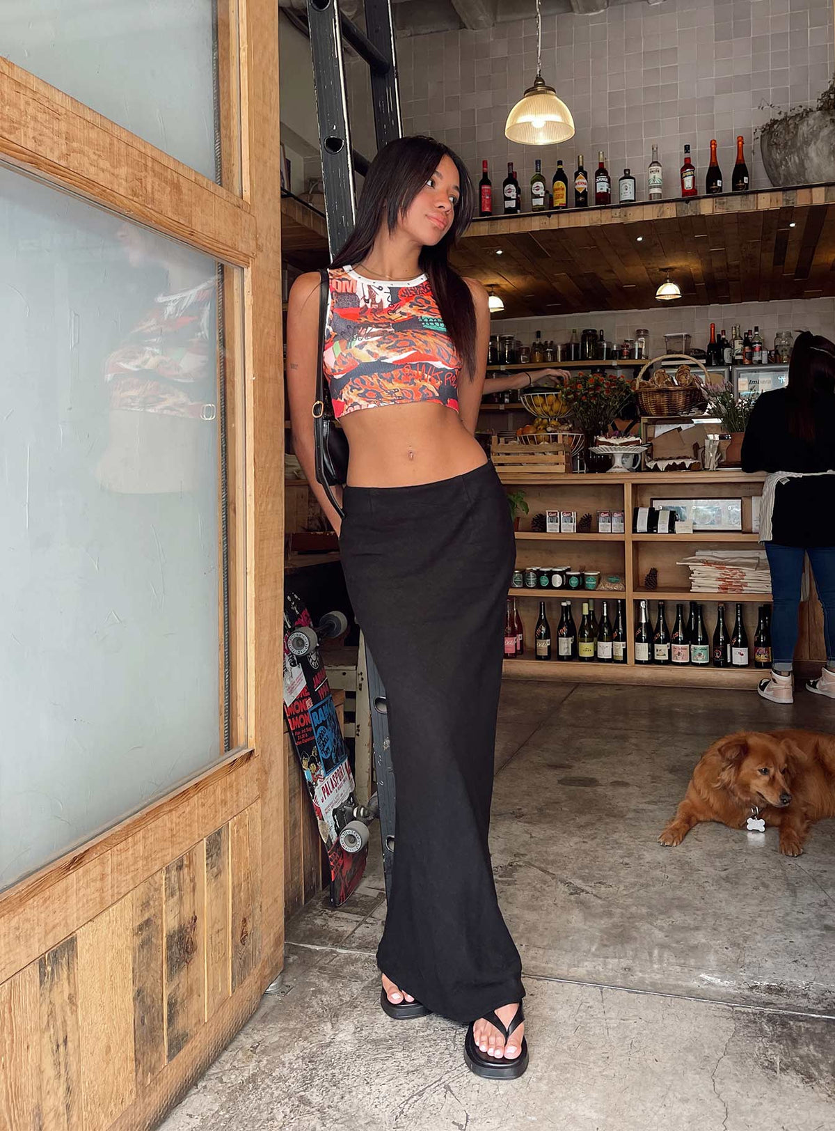 Estella Black Skirt with Column Cut and High Waist