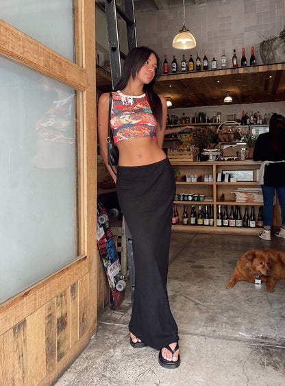 Estella Black Skirt with Column Cut and High Waist
