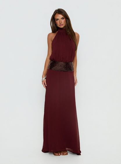 Linnet Sequin Dress with Halter Neck and Drop Waist