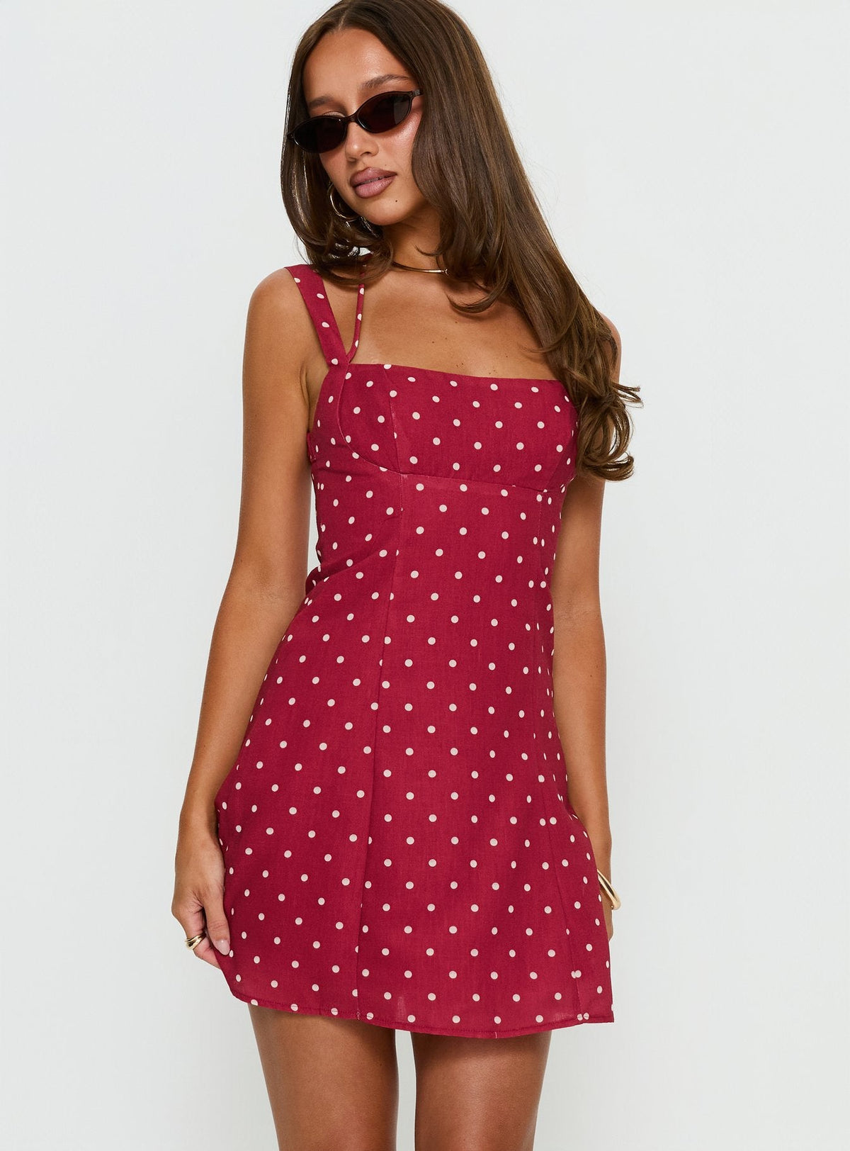 Madeline Red Dress with Polka Dots and Halter Neckline