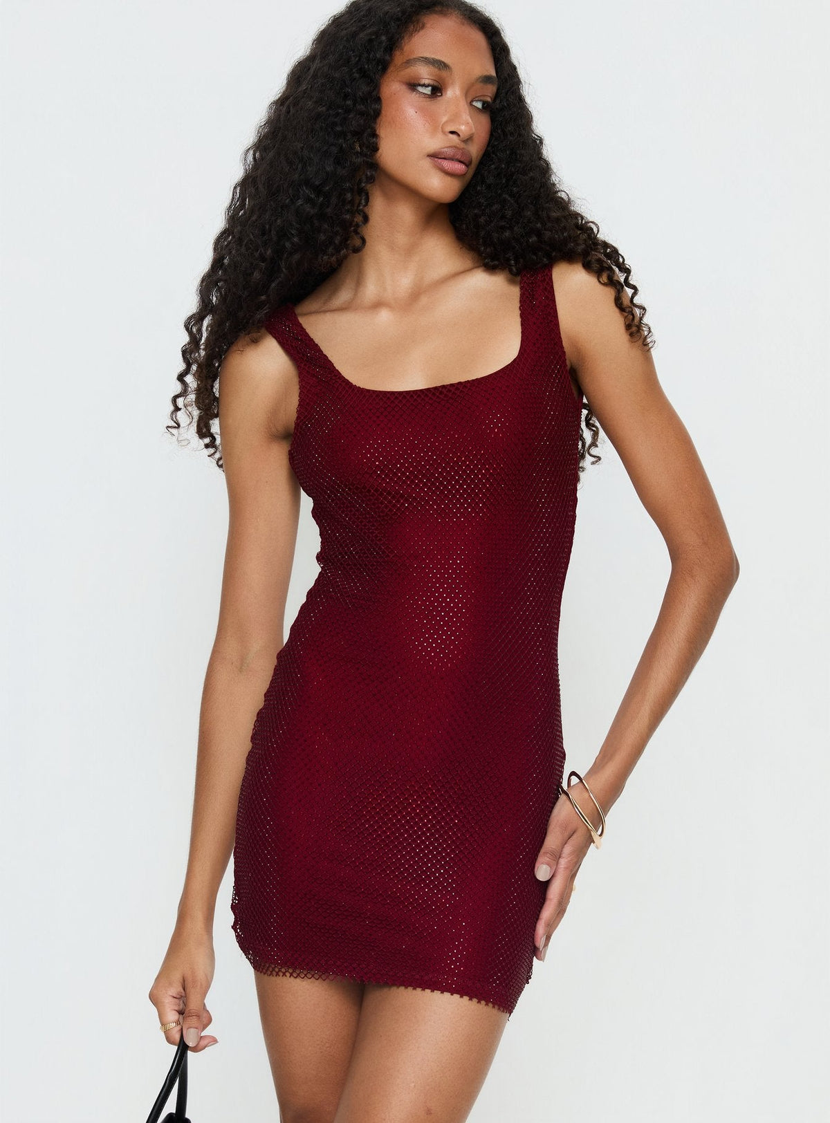 Ines Burgundy Dress with Scoop Neck and Open Back