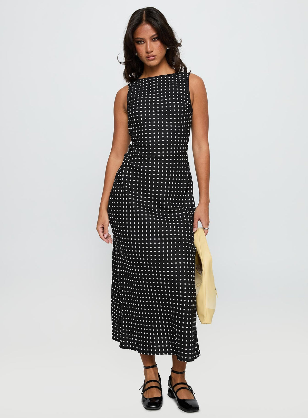 Idalia Black Dress with Polka Dots and Linen Blend