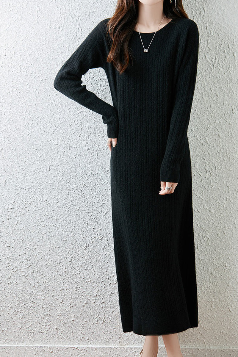Britt Sweater Dress with Cable Knit and Fluted Hem