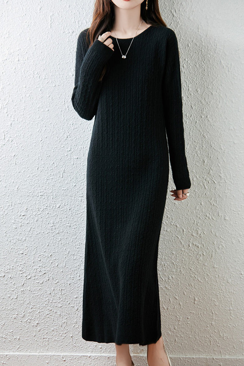 Britt Sweater Dress with Cable Knit and Fluted Hem