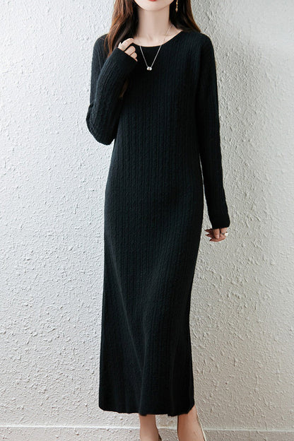 Britt Sweater Dress with Cable Knit and Fluted Hem