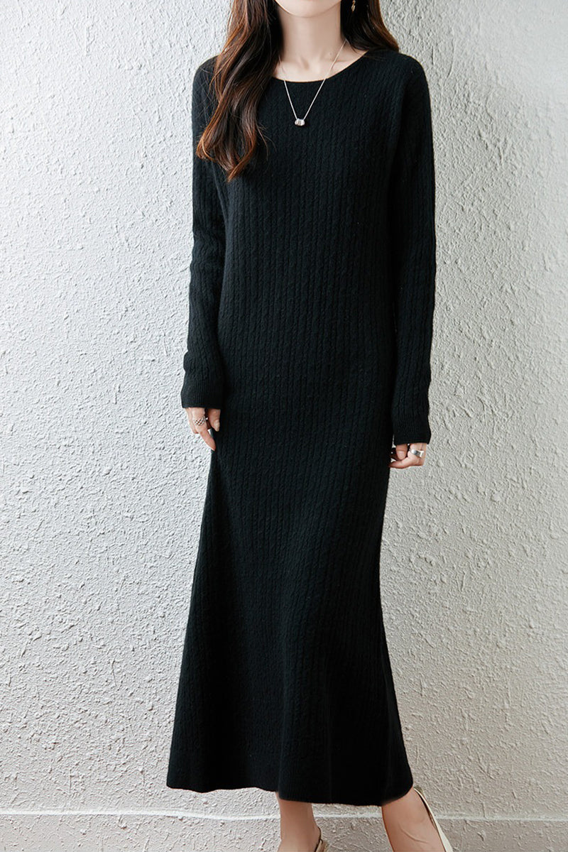 Britt Sweater Dress with Cable Knit and Fluted Hem